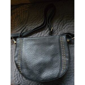Jessica Simpson Black Pebbled Faux Leather Crossbody Bag With Gold Stud Accents